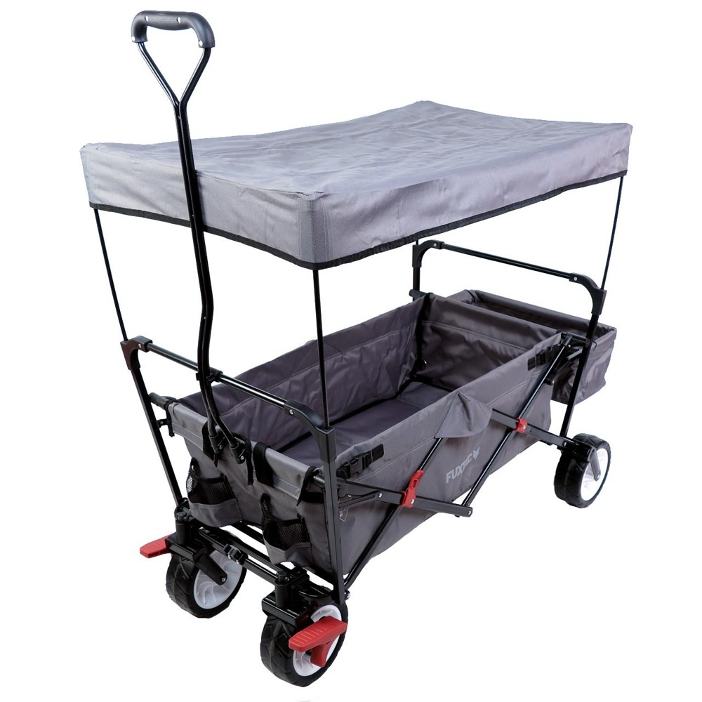 Grijze FUXTEC CT350 opvouwbare bolderkar met zonnedak